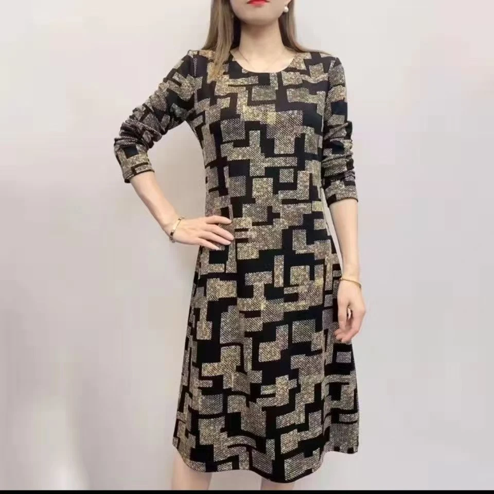 10527-新款长袖连衣裙秋装宽松显瘦时尚妈妈高档连衣裙【B21-1-5】