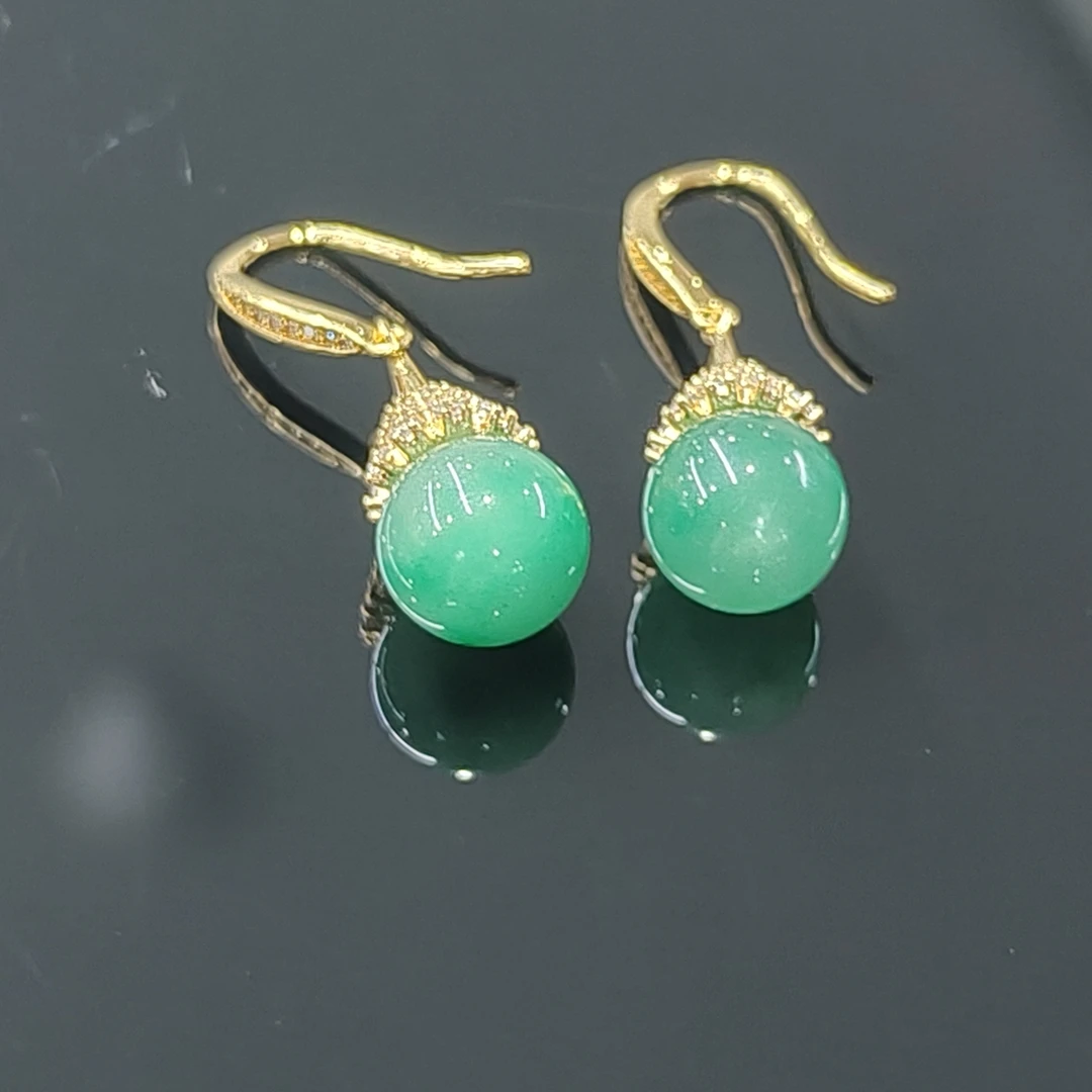 天然玉石非洲翠耳坠