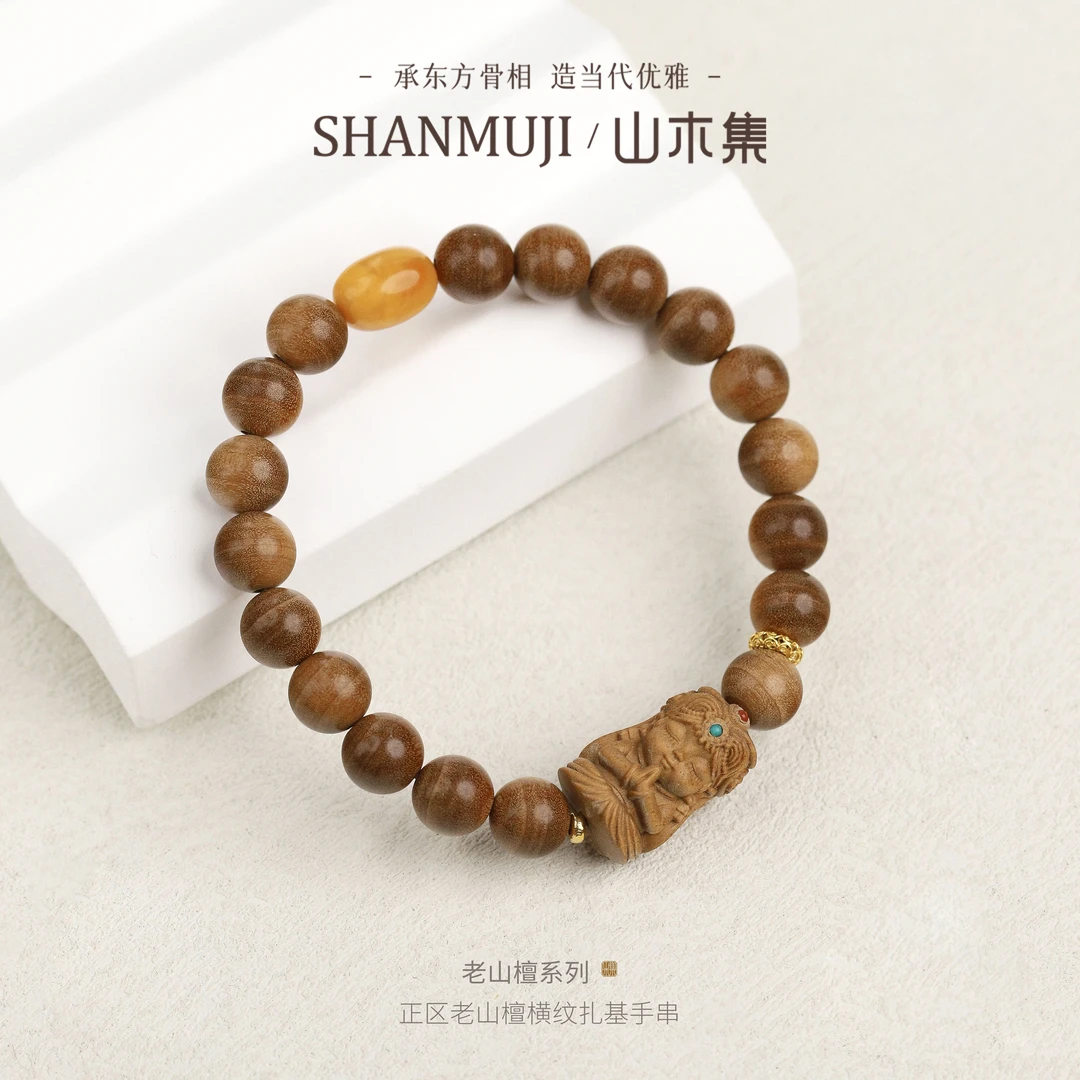 【18K金】正区老山檀0.8黑虎扎基单圈手串￥【山木集】