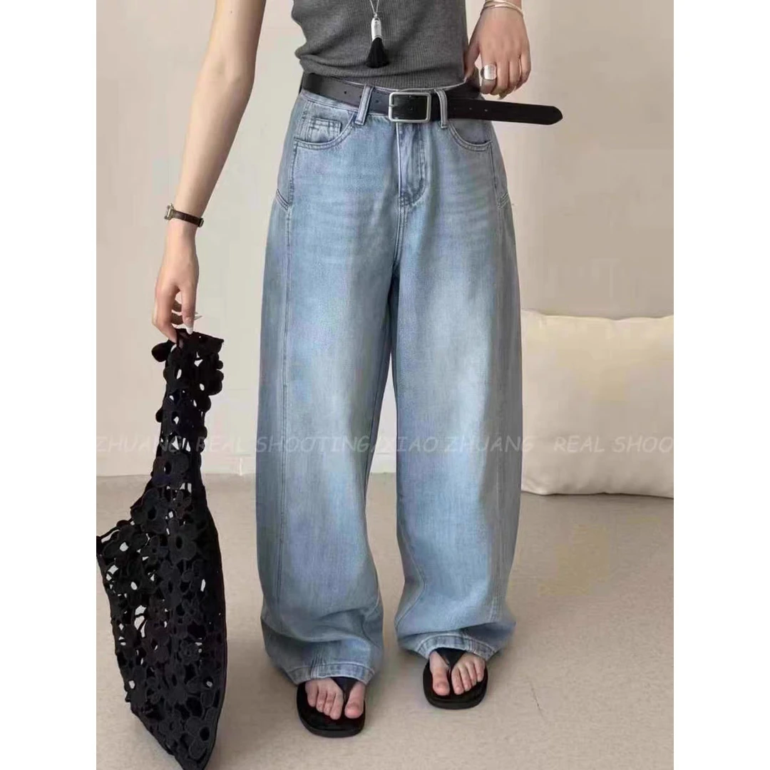 【YBS】夏款显瘦侧分割直筒牛仔裤送腰带