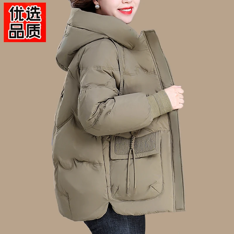 年货节高档妈妈冬装大棉袄短款中老年人女冬季连帽宽松棉衣外套女