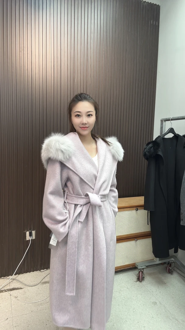 【温柔女神】秋冬温柔百搭长款连帽毛毛领羊毛大衣