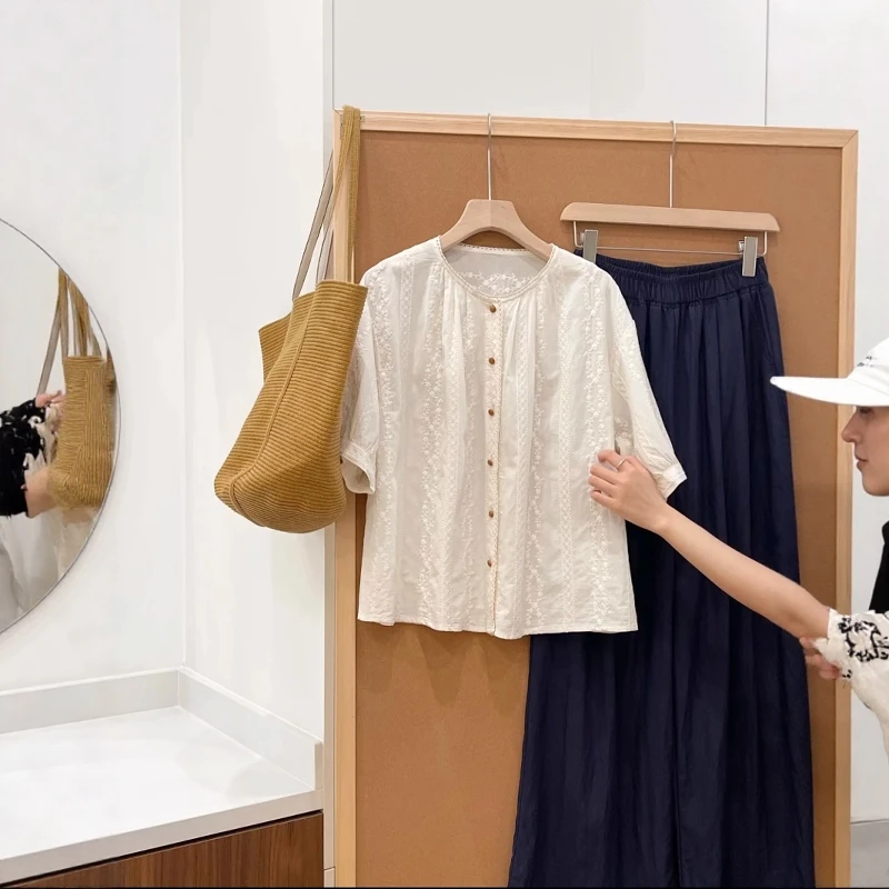 韩系独特别致刺绣设计感衬衣女夏季薄款甜美温柔风娃娃衫外套ins