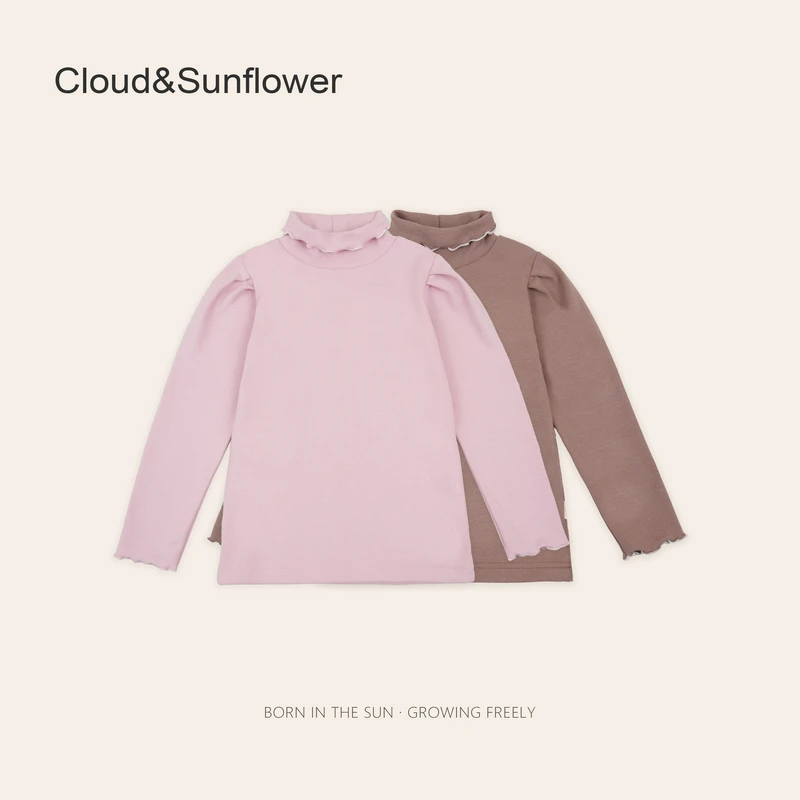 女童纯色花边捏褶高领冬季百搭打底衫246520