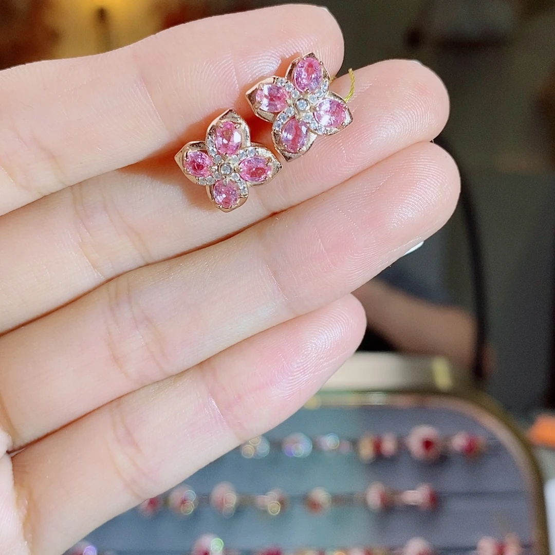 耳饰蓝宝石银S925镶嵌