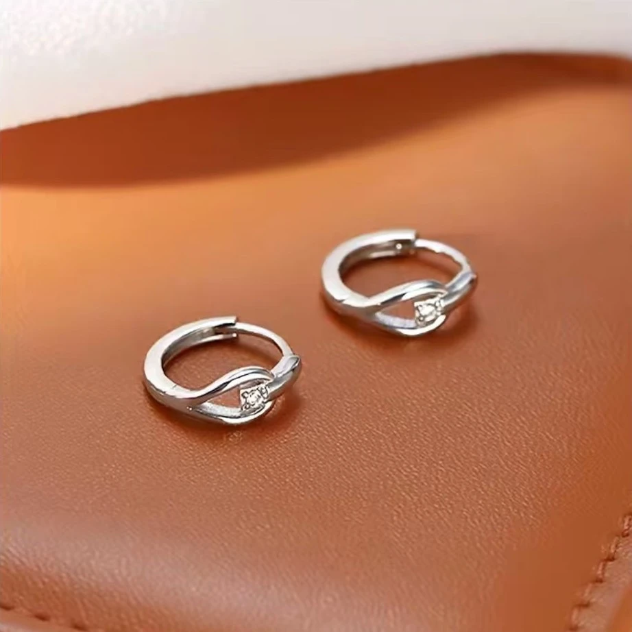 足银耳饰 s999纯银单钻镂空水滴耳扣冷淡风简约个性潮流打结耳环