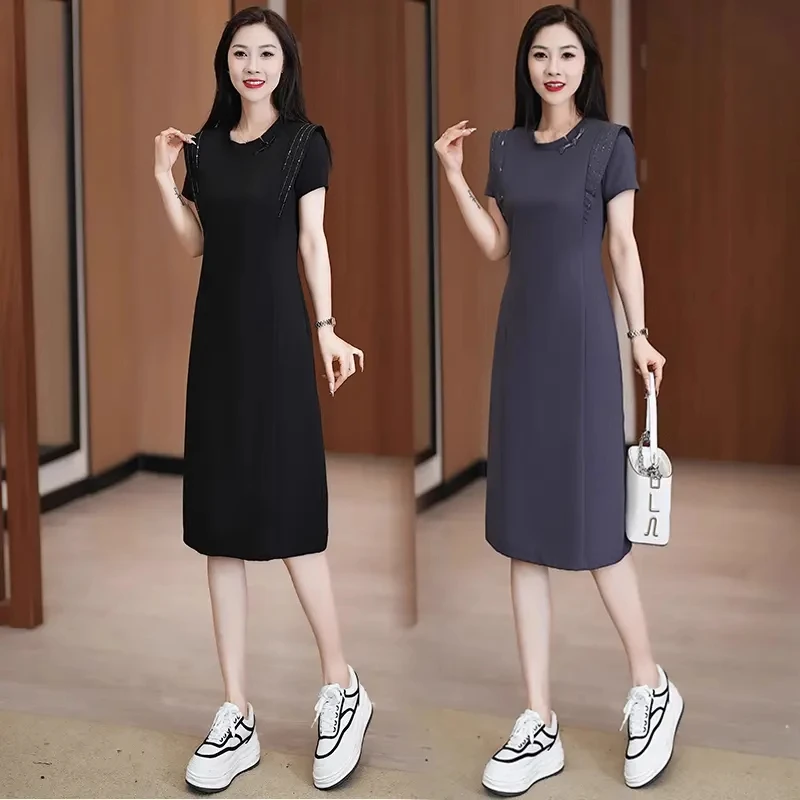 中长款休闲连衣裙女2025夏季新款时尚洋气质显瘦遮肚收腰t恤裙子