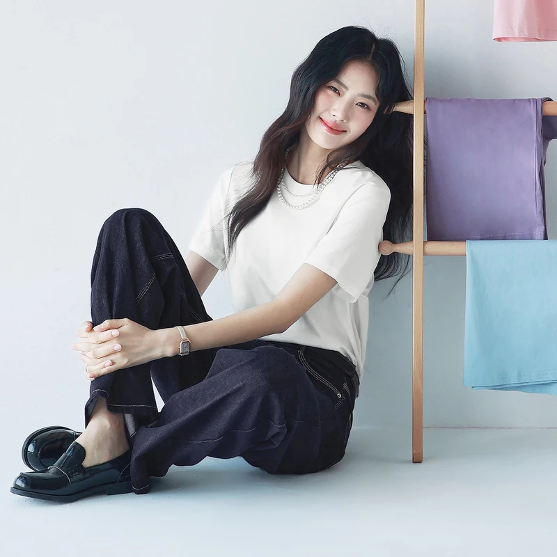 伊芙丽索罗纳面料春夏基础款圆领T恤多色短袖1F1901011