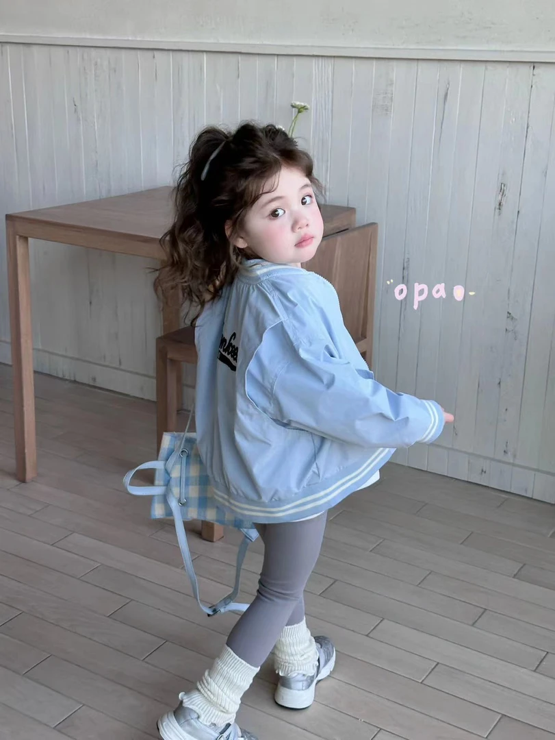 女童白色卡通上衣灰色打底裤蓝色外套（OPAO-8030+8003+8101-春秋）