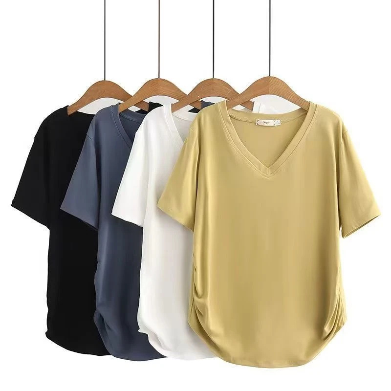 【锐姐优选】[V领雪花棉T恤]百搭透气舒适T恤