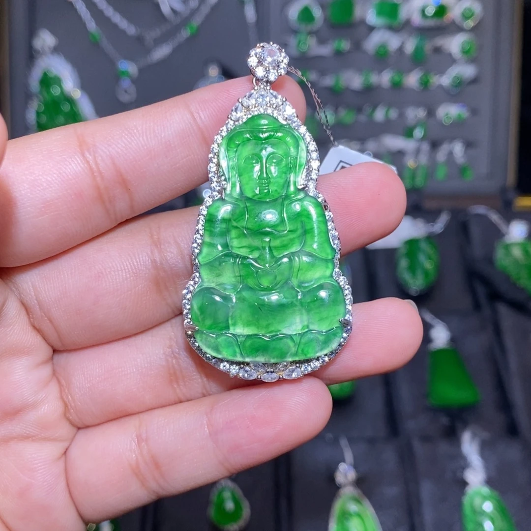 翡翠银S925镶嵌颈饰天然翡翠