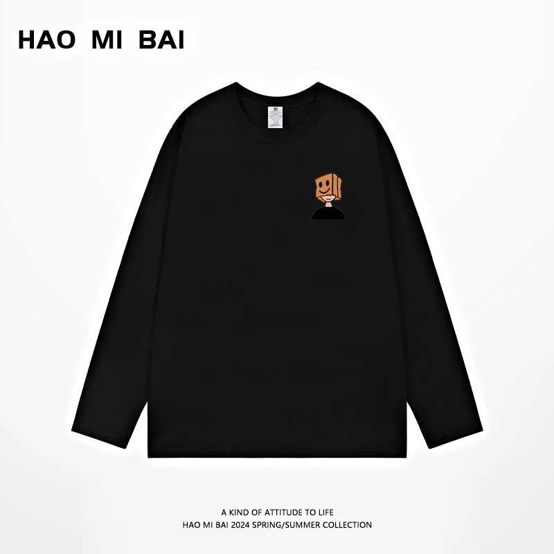 长袖重磅纯棉t恤圆领长T长袖休闲男女士情侣款长袖宽松打底衫男生