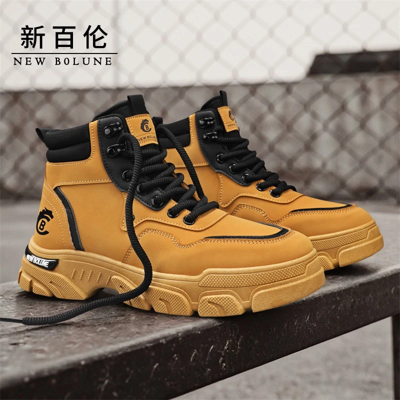 NEW BOLUNE/新百伦秋冬新款大黄靴男士户外高帮马丁靴增高男靴子