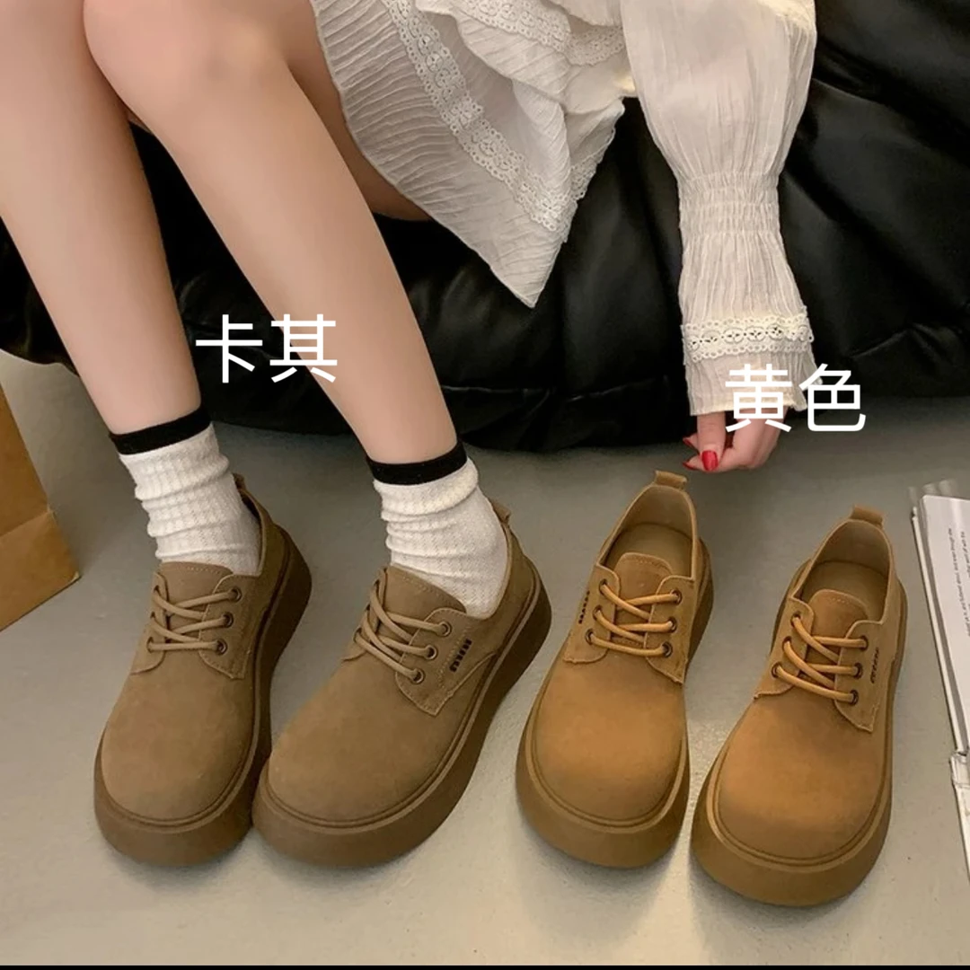 增高2025年单鞋勃肯鞋新款春矮个子复古厚底一脚蹬女大头系带A99