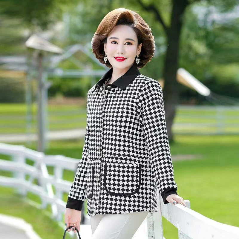 8236-洋气妈妈外套春秋装翻领上衣服开衫气质女装【货位新仓库】