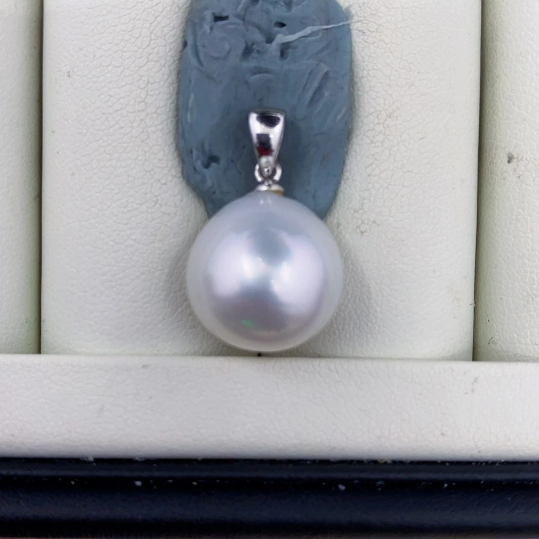 海水珍珠银S925镶嵌颈饰13-14mm澳白吊坠成品
