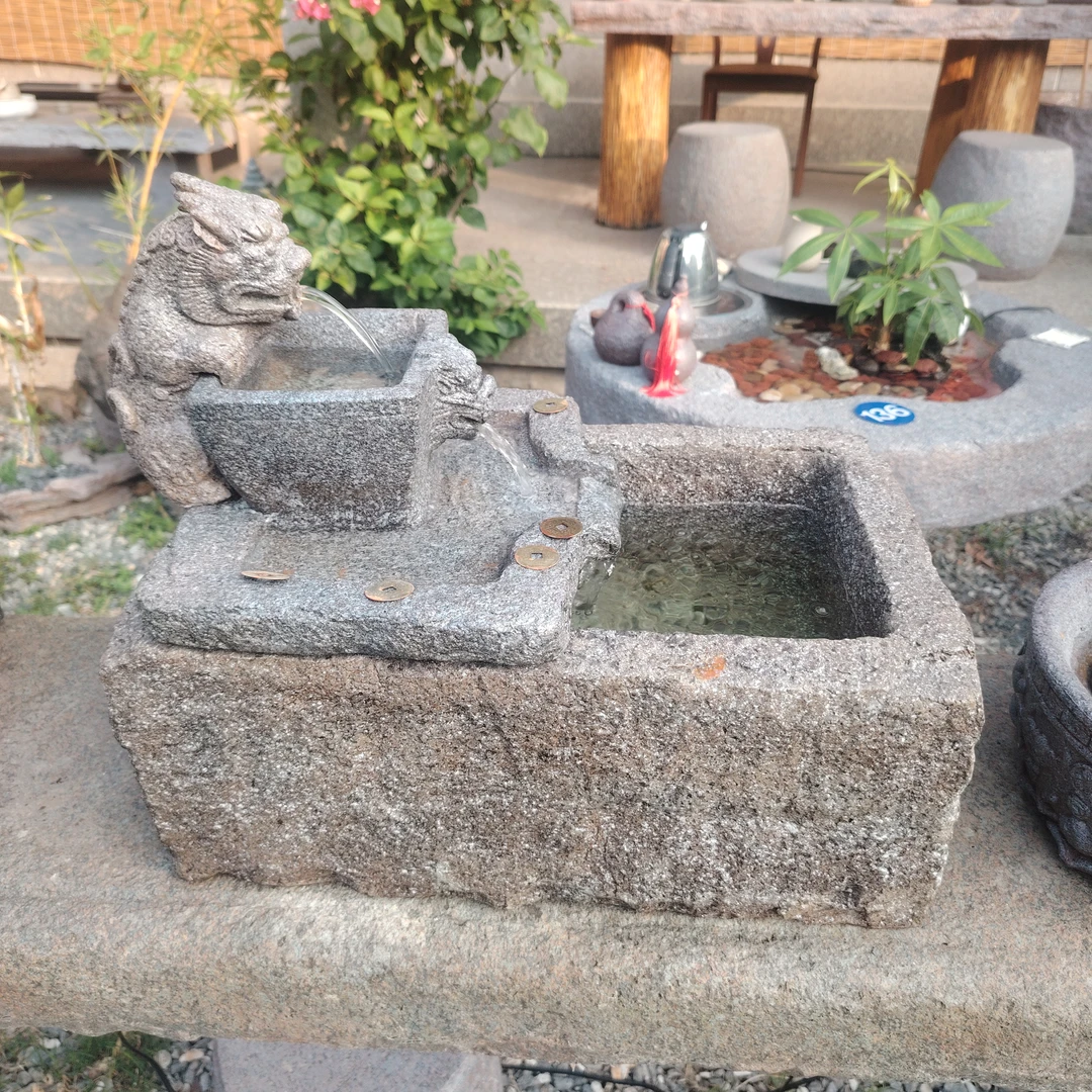 中式复古仿石貔貅吐水石槽多层循环流水摆件家居办公室庭院装饰