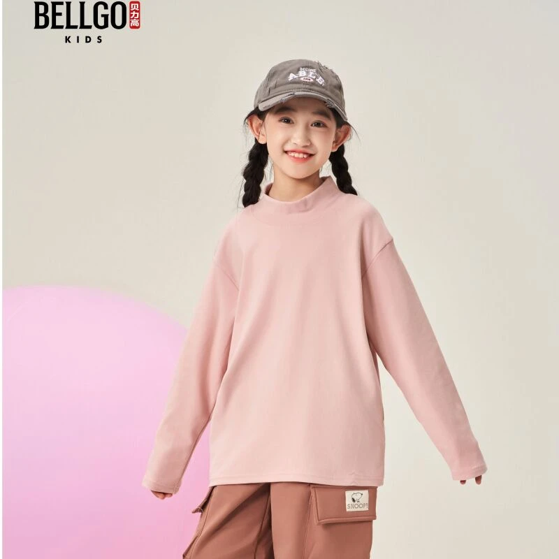 贝力高女童半高领套头休闲长袖打底衫2025秋冬新款保暖内搭上衣30