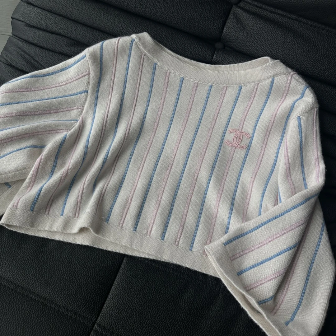 99新 Chanel/香奈儿 23年初夏条纹落肩斗篷上衣 36码