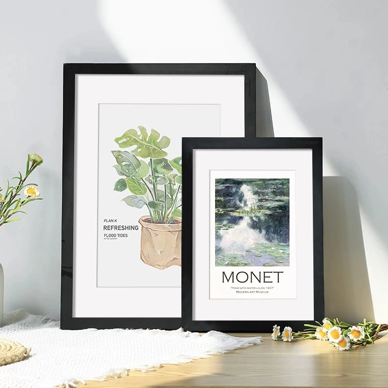 实木相框摆台挂墙四4K开8k儿童画框装裱a3油画素描海报a4黑色空框