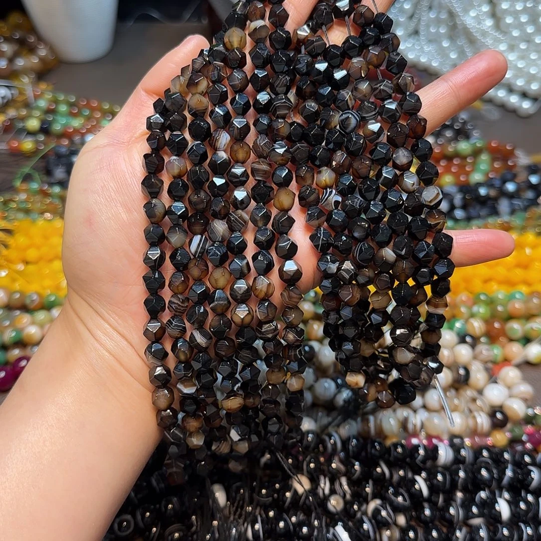 玛瑙/玉髓合金珠宝半成品美拉德切面8mm一条