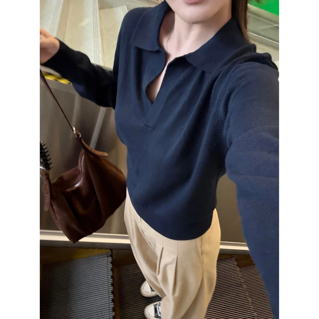 MARIE.COCO韩系高级感Polo领长袖针织衫上衣时尚直筒休闲裤两件套
