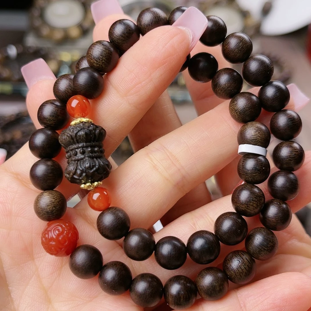 沉香手串紫棋玉化古董窖藏老料0.8圆珠双圈款