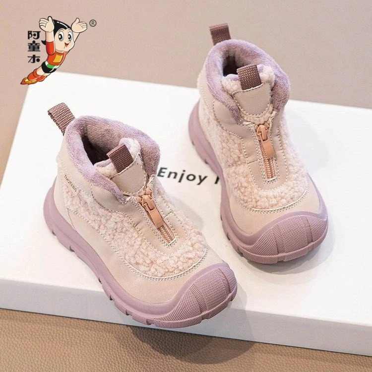 女童加绒雪地靴2025冬季新款防水加厚皮毛一体儿童靴子大棉鞋短靴