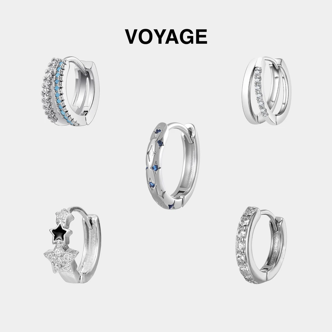 钛钢锆石耳饰 海蓝锆石耳环女钛合金耳圈耳扣男钛钢耳钉秋冬耳饰