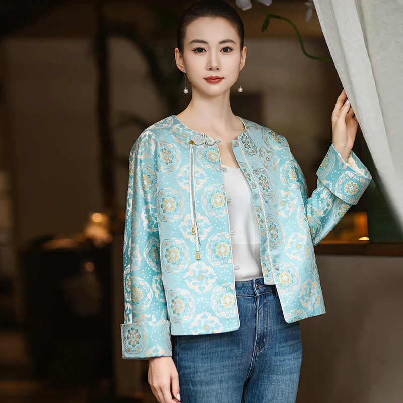 【宝花奔鹿】新中式宋锦高端外套上衣女国风秋新款盘扣新中式外套