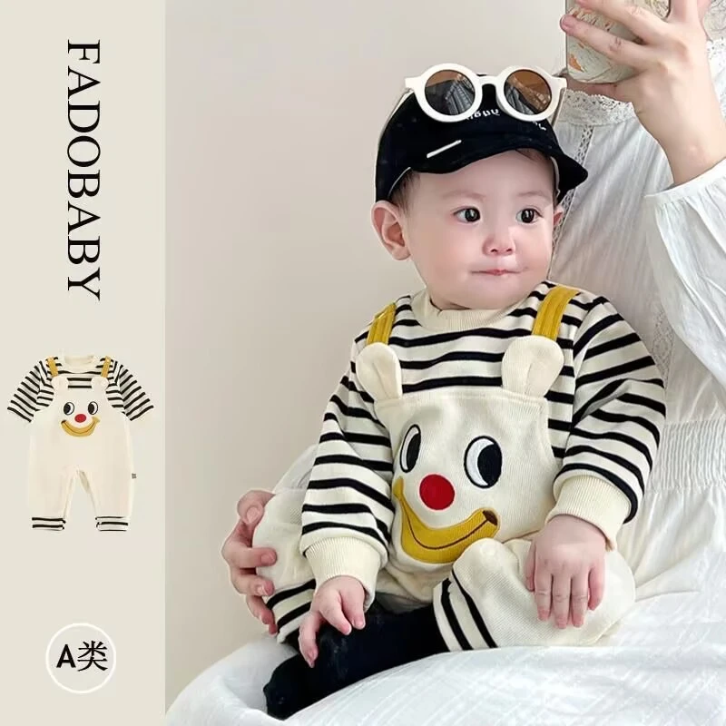 春秋季长袖婴儿连体衣假背带宝宝哈衣新生儿爬服春天婴儿衣服单层