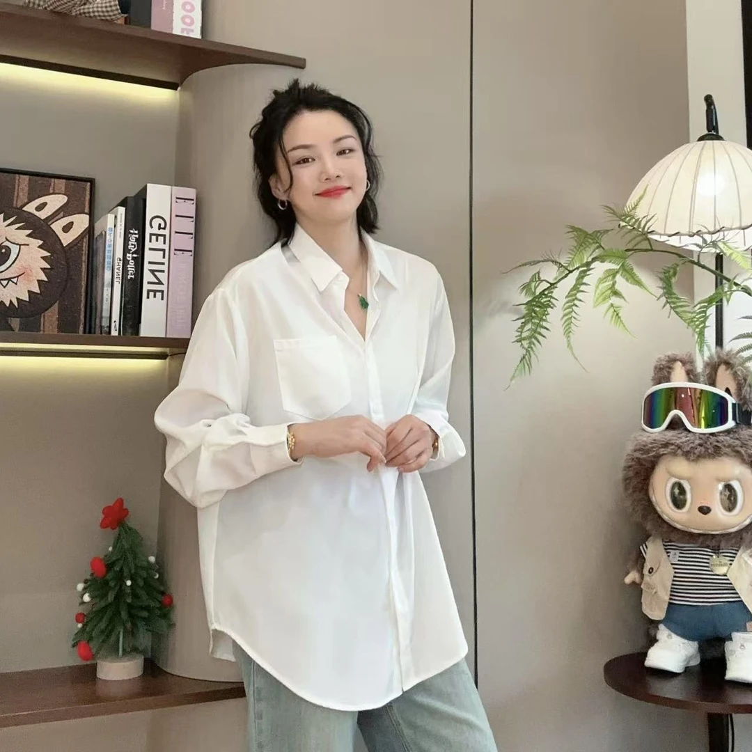 白色月光春款防晒百搭修身衬衫3-2-1气质衬衣