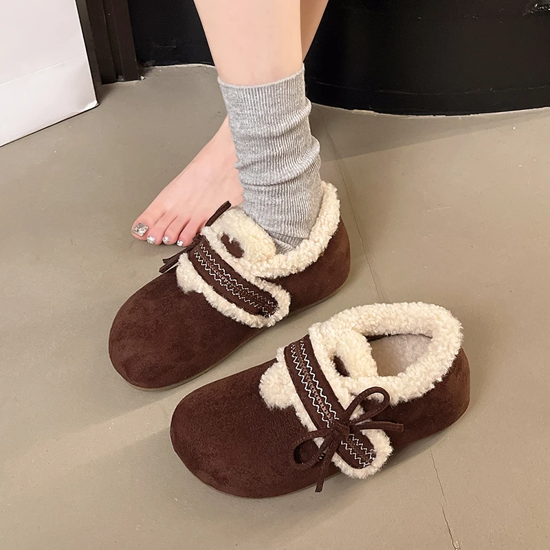 蝴蝶结增高厚底勃肯鞋女士2025冬新款保暖雪地靴复古加绒毛毛棉鞋