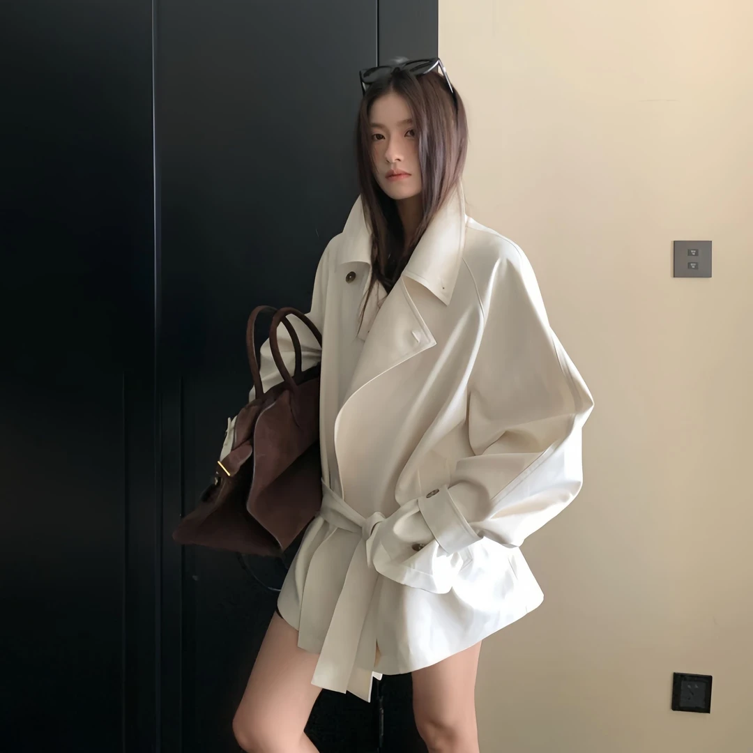大码胖MM秋冬款不易皱棉感宽松收腰短款风衣时尚百搭春秋显瘦气质