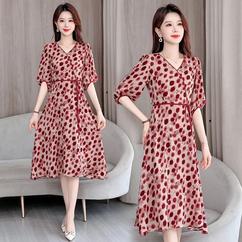 【运费补贴】A59682粉色原点夏季新款连衣裙碎花款修身气质百搭款