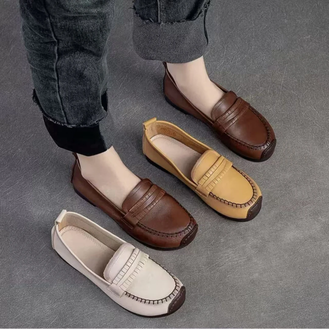 平底乐福鞋女软底不累脚女鞋豆豆鞋复古妈妈鞋子春秋款G10-7118