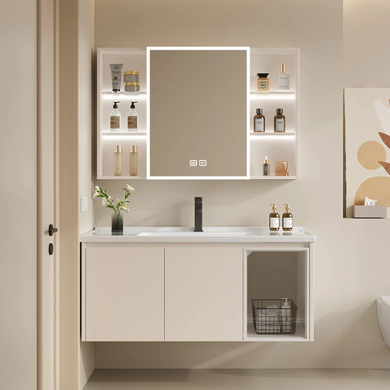 【2025年新款】奶油风玻璃门浴室柜蜂窝铝卫生间陶瓷一体盆卫浴手盆