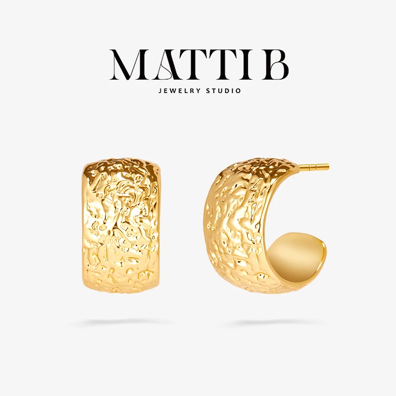 铜合金耳饰 不规则肌理感小众设计高级宽面气质新爆款耳钉女2044