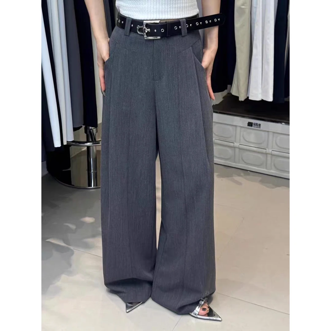 2560#高腰西装裤口袋设计垂感阔腿裤25夏季宽松显瘦