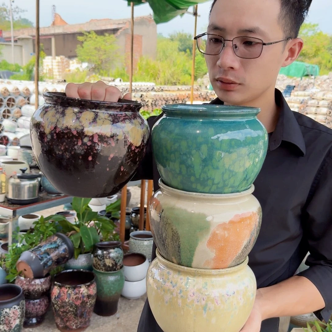 紫砂花盆口15高15（四个苹果