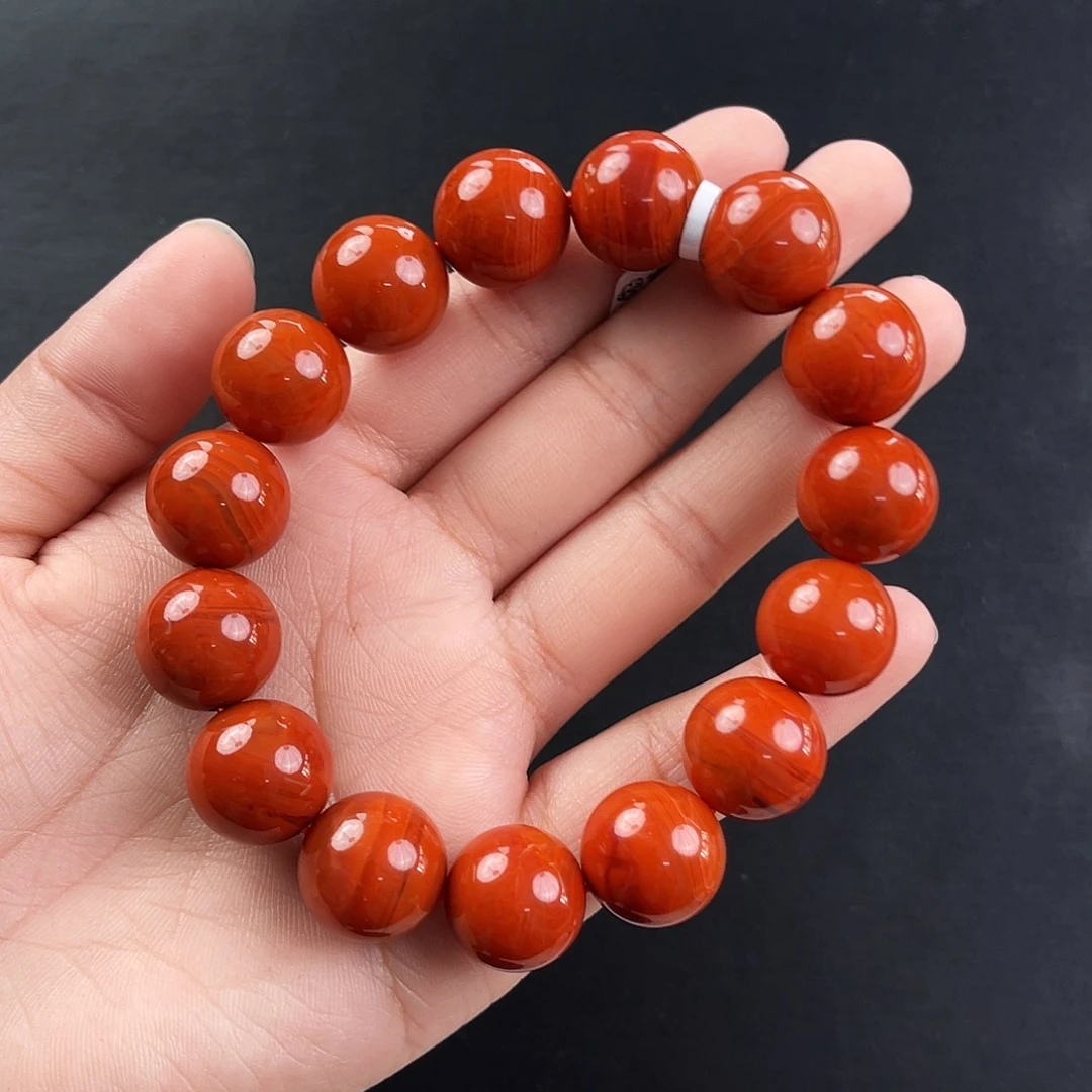 南红玛瑙未镶嵌手链瓦西柿子红火焰满肉单圈15mm