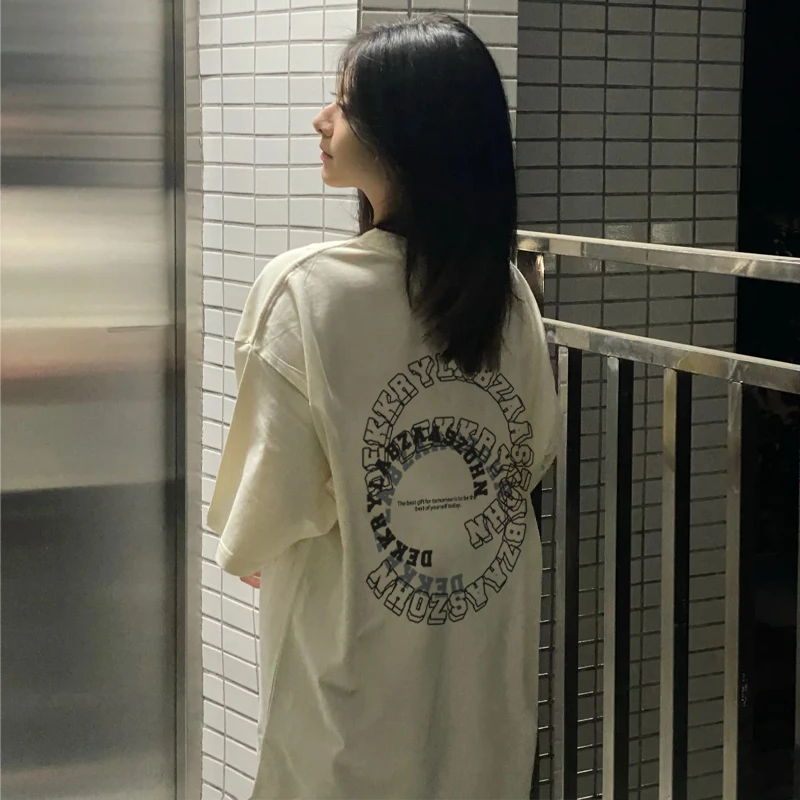 labzaa美式ins潮牌圆圈字母印花短袖T恤男女百搭个性休闲宽松上衣