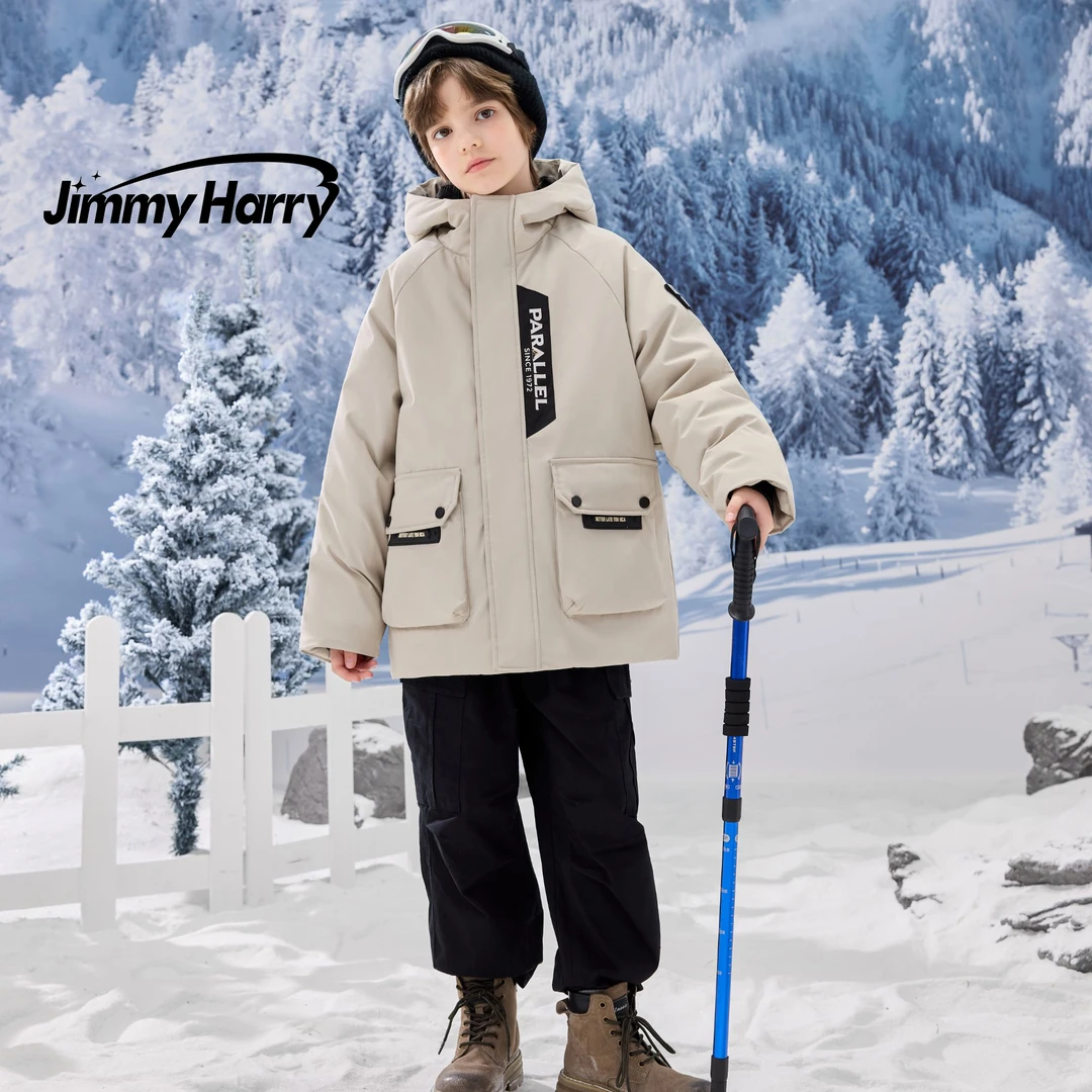 吉米妈厚款加厚男女童短款中长款时尚连帽秋冬冬季运动潮流85941