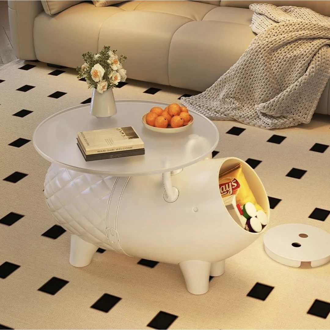 创意小猪落地摆件沙发边几茶几小户型客厅卧室简约收纳移动小桌子