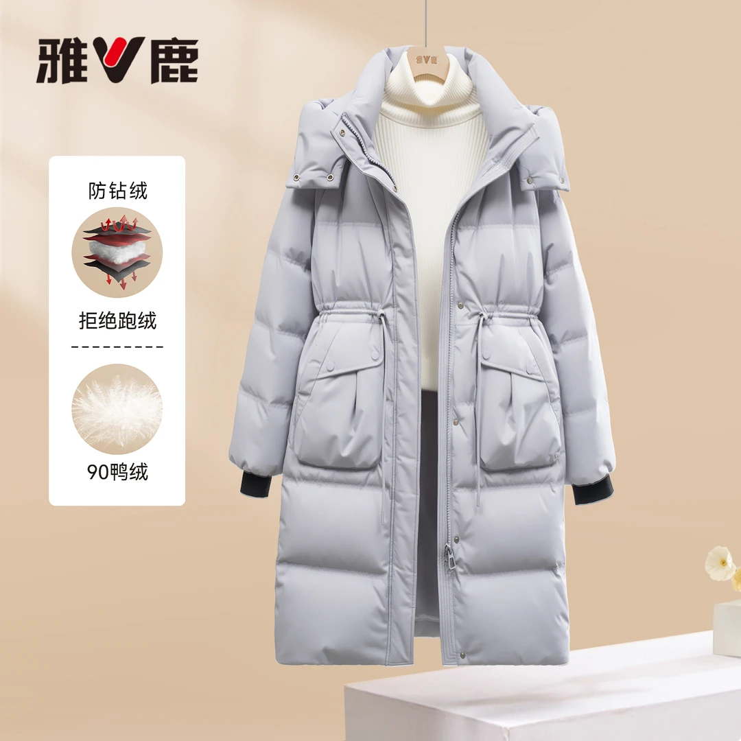 雅鹿秋上新正品女款韩版通勤风小个子加厚显瘦90绒中长款羽绒服