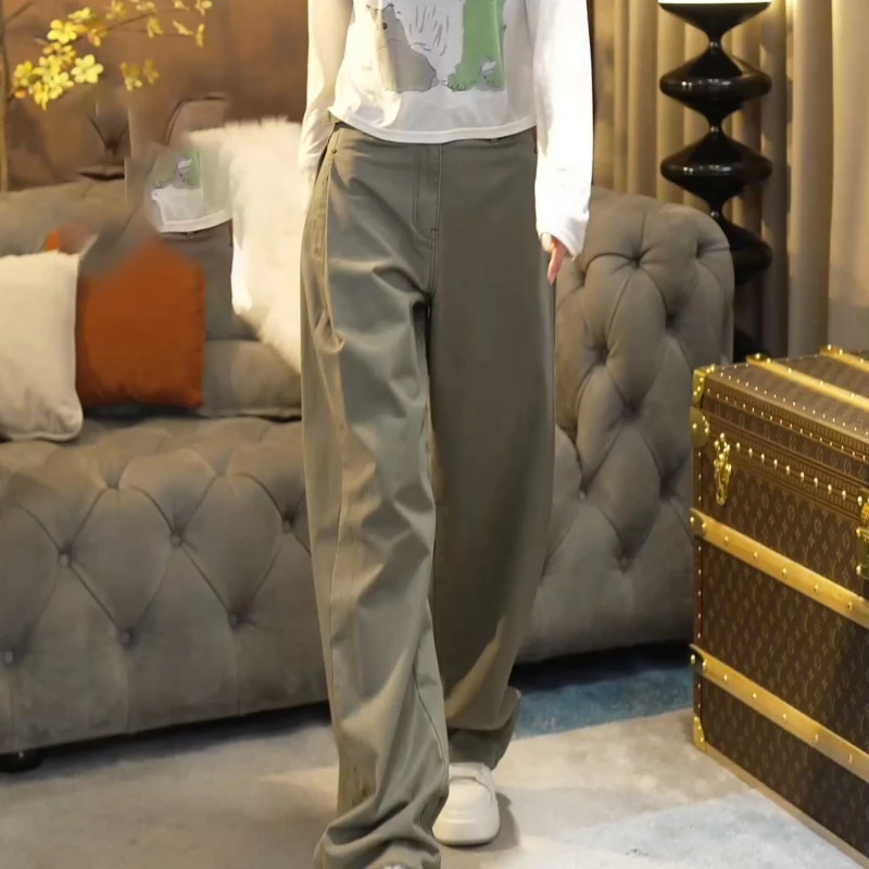 2025春夏新款水洗棉设计感修身百搭休闲长裤女工装裤LK2503399