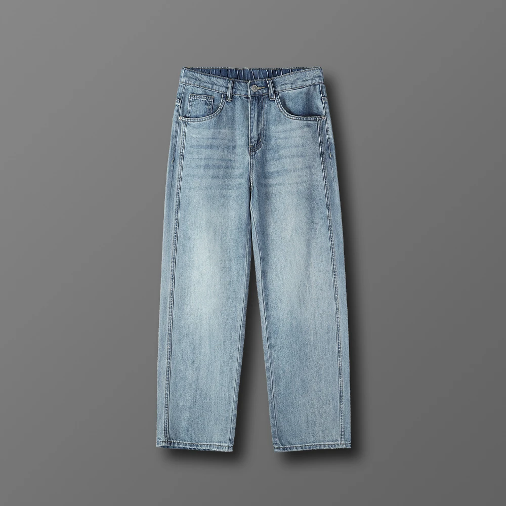 夏季薄款莱赛尔天丝水洗休闲棉质直筒牛仔裤男装男士松紧中腰宽松