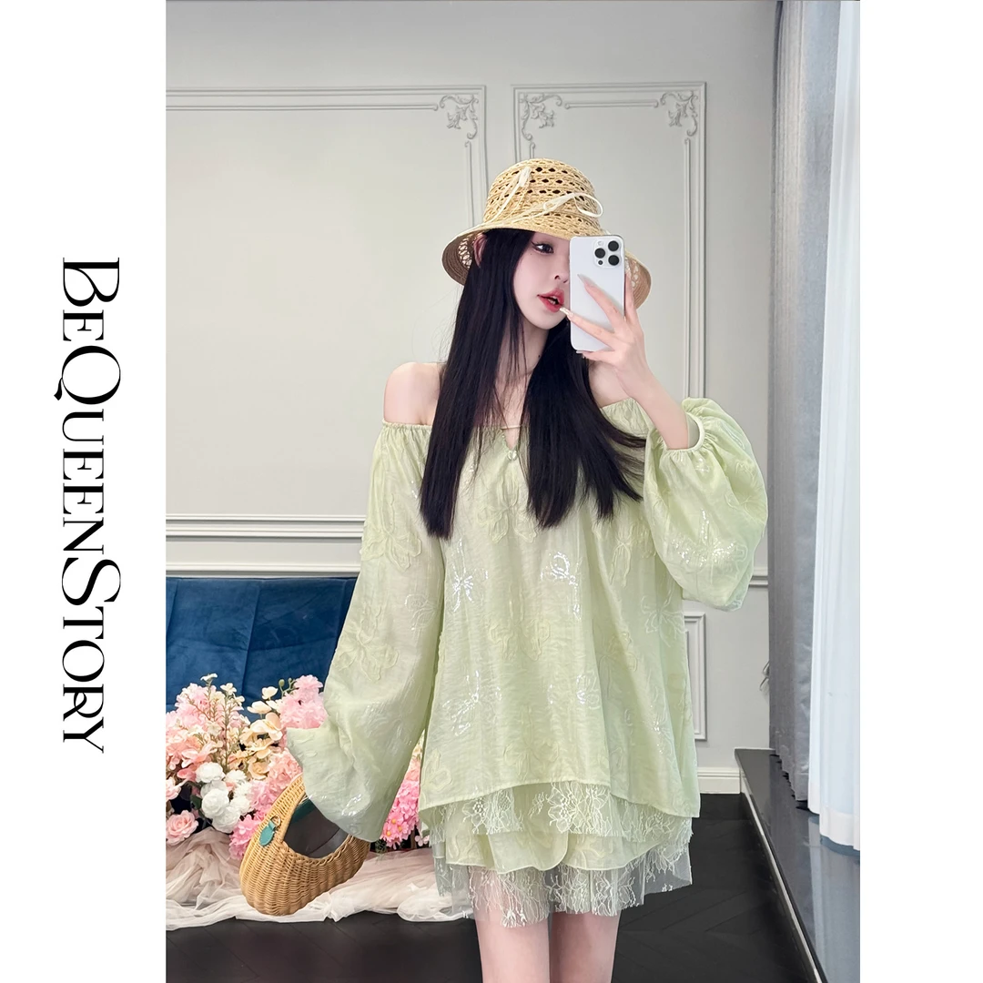 BeQueenStory【半夏青提】重工醋酸绣花上衣&拼接蕾丝蛋糕裙裤2025