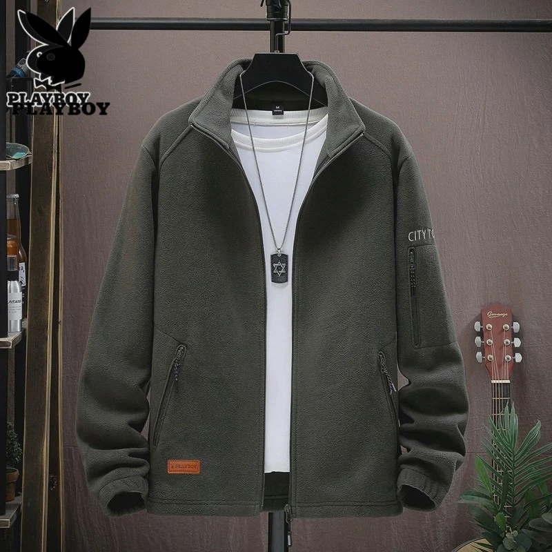 花花公子摇粒绒外套男士2024年秋冬季新款潮流休闲保暖立