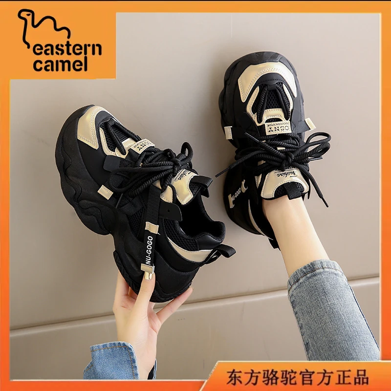 东方骆驼女鞋夏季新款透气防臭网面运动鞋女士厚底百搭厚底女鞋
